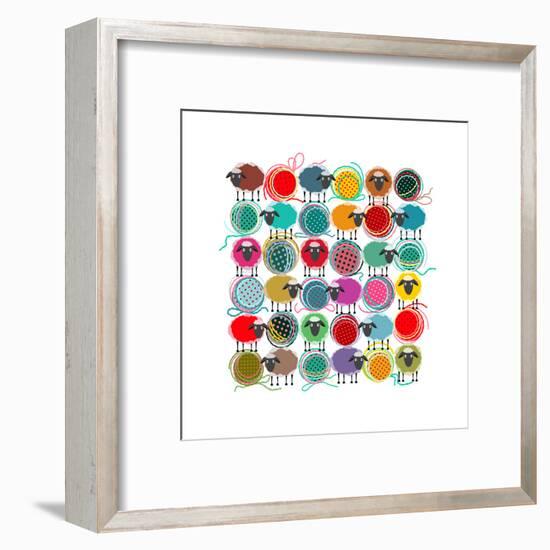 Knitting Yarn Balls and Sheep Abstract Square Composition. Vector EPS 8 Graphic Illustration of Bri-Popmarleo-Framed Art Print