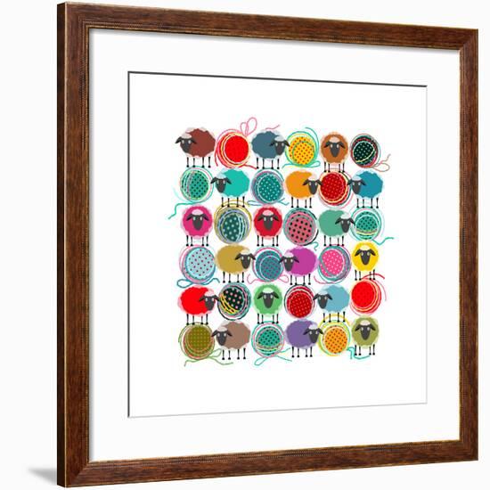 Knitting Yarn Balls and Sheep Abstract Square Composition. Vector EPS 8 Graphic Illustration of Bri-Popmarleo-Framed Art Print