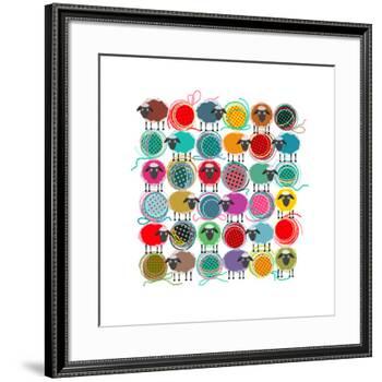 Knitting Yarn Balls and Sheep Abstract Square Composition. Vector EPS 8 Graphic Illustration of Bri-Popmarleo-Framed Art Print