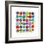 Knitting Yarn Balls and Sheep Abstract Square Composition. Vector EPS 8 Graphic Illustration of Bri-Popmarleo-Framed Art Print