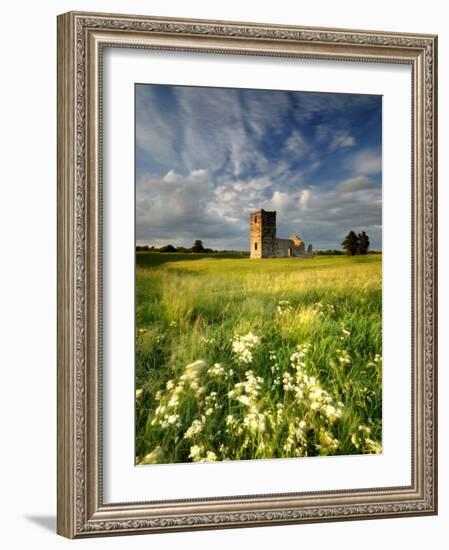 Knowlton Church, Dorset, UK, with Cloudy Sky, Summer 2007-Ross Hoddinott-Framed Photographic Print