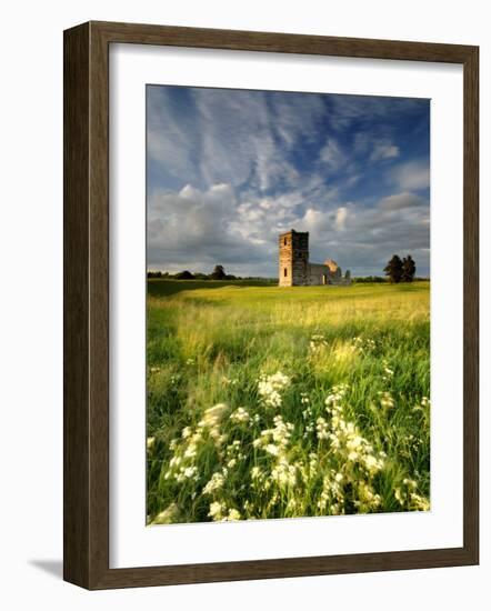 Knowlton Church, Dorset, UK, with Cloudy Sky, Summer 2007-Ross Hoddinott-Framed Photographic Print