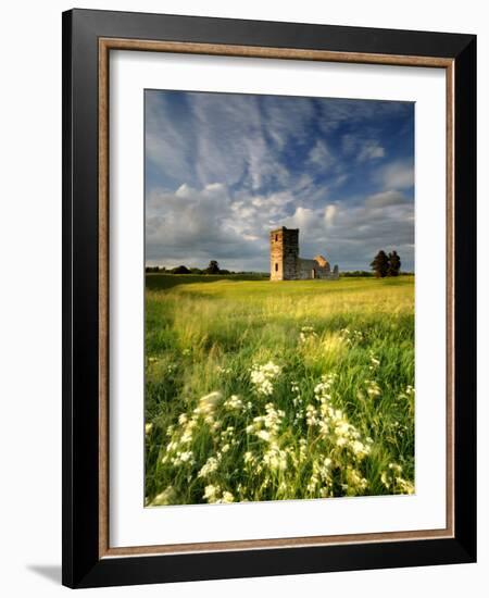 Knowlton Church, Dorset, UK, with Cloudy Sky, Summer 2007-Ross Hoddinott-Framed Photographic Print