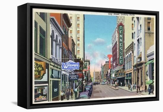 Knoxville, Tennessee - Northern View Up Gay Street-Lantern Press-Framed Stretched Canvas