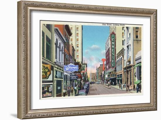 Knoxville, Tennessee - Northern View Up Gay Street-Lantern Press-Framed Art Print