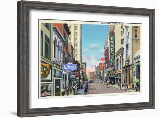 Knoxville, Tennessee - Northern View Up Gay Street-Lantern Press-Framed Art Print