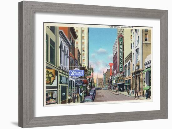 Knoxville, Tennessee - Northern View Up Gay Street-Lantern Press-Framed Art Print