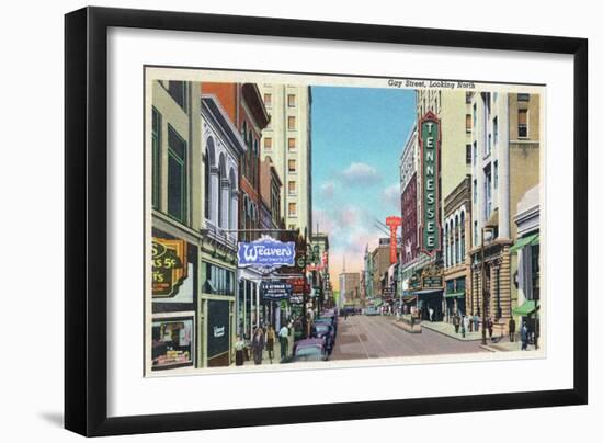 Knoxville, Tennessee - Northern View Up Gay Street-Lantern Press-Framed Art Print