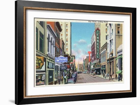 Knoxville, Tennessee - Northern View Up Gay Street-Lantern Press-Framed Art Print