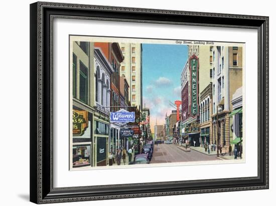 Knoxville, Tennessee - Northern View Up Gay Street-Lantern Press-Framed Art Print