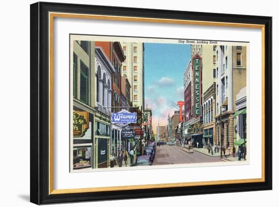 Knoxville, Tennessee - Northern View Up Gay Street-Lantern Press-Framed Art Print