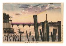 The Sunset at Yanagishima, a Restaurant on a River, a Woman with a Child on Her Back-Kobayashi Kiyochika-Giclee Print