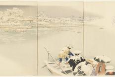 The Sunset at Yanagishima, a Restaurant on a River, a Woman with a Child on Her Back-Kobayashi Kiyochika-Giclee Print