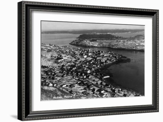 Kodiak, Alaska - Aerial View of Town-Lantern Press-Framed Art Print