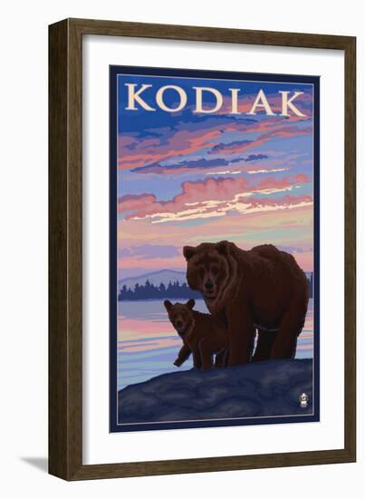 Kodiak, Alaska - Bear and Cub, c.2009-Lantern Press-Framed Art Print