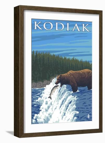 Kodiak, Alaska - Bear Fishing, c.2009-Lantern Press-Framed Art Print