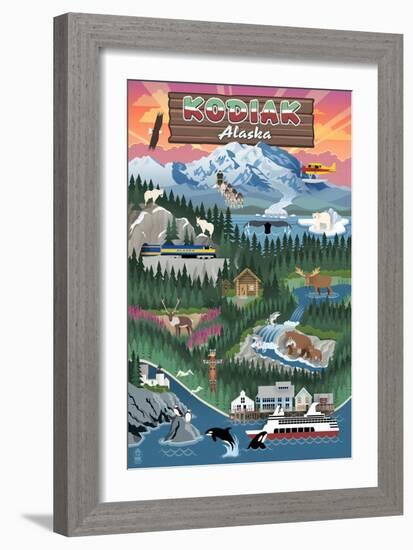 Kodiak, Alaska - Retro Scenes-Lantern Press-Framed Art Print