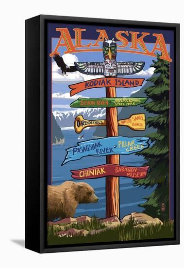 Kodiak Island, Alaska - Destination Sign-Lantern Press-Framed Stretched Canvas