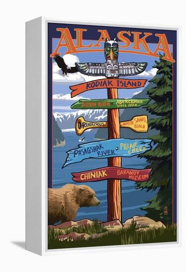 Kodiak Island, Alaska - Destination Sign-Lantern Press-Framed Stretched Canvas