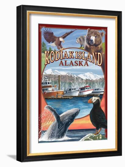 Kodiak Island, Alaska - Montage Views-Lantern Press-Framed Art Print