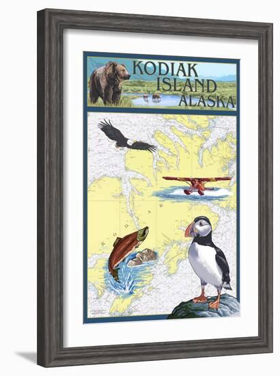 Kodiak Island, Alaska - Nautical Chart-Lantern Press-Framed Art Print