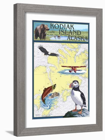 Kodiak Island, Alaska - Nautical Chart-Lantern Press-Framed Art Print