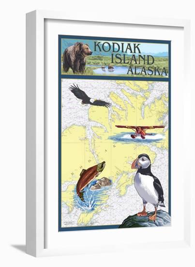 Kodiak Island, Alaska - Nautical Chart-Lantern Press-Framed Art Print