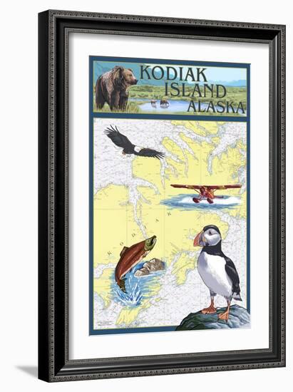 Kodiak Island, Alaska - Nautical Chart-Lantern Press-Framed Art Print