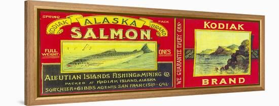 Kodiak Salmon Can Label - Kodiak Island, AK-Lantern Press-Framed Stretched Canvas