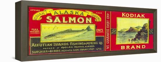 Kodiak Salmon Can Label - Kodiak Island, AK-Lantern Press-Framed Stretched Canvas