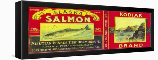 Kodiak Salmon Can Label - Kodiak Island, AK-Lantern Press-Framed Stretched Canvas