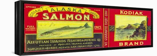 Kodiak Salmon Can Label - Kodiak Island, AK-Lantern Press-Framed Stretched Canvas