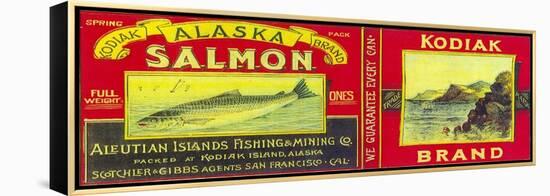 Kodiak Salmon Can Label - Kodiak Island, AK-Lantern Press-Framed Stretched Canvas