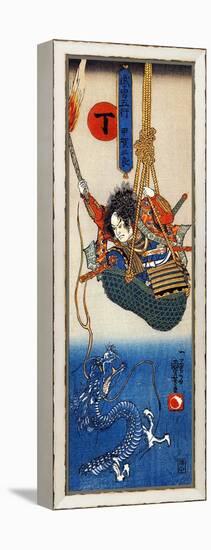 Koga Saburo Suspendeding a Basket Watching a Dragon-Kuniyoshi Utagawa-Framed Premier Image Canvas
