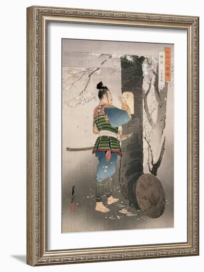 Kojima Takanori Writing a Poem on a Cherry Tree, from the Series, 'Pictures of Flowers of Japan',…-Ogata Gekko-Framed Giclee Print