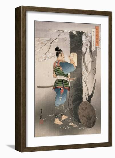 Kojima Takanori Writing a Poem on a Cherry Tree, from the Series, 'Pictures of Flowers of Japan',…-Ogata Gekko-Framed Giclee Print