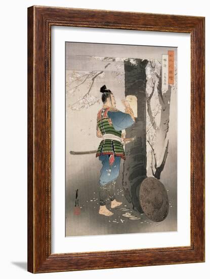 Kojima Takanori Writing a Poem on a Cherry Tree, from the Series, 'Pictures of Flowers of Japan',…-Ogata Gekko-Framed Giclee Print