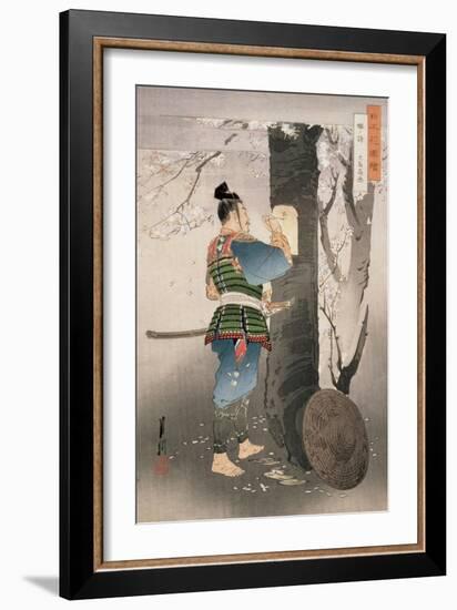 Kojima Takanori Writing a Poem on a Cherry Tree, from the Series, 'Pictures of Flowers of Japan',…-Ogata Gekko-Framed Giclee Print