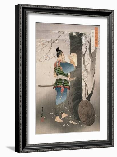 Kojima Takanori Writing a Poem on a Cherry Tree, from the Series, 'Pictures of Flowers of Japan',…-Ogata Gekko-Framed Giclee Print