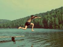 Boy Jumping in Lake at Summer Vacations - Vintage Retro Style-Kokhanchikov-Photographic Print