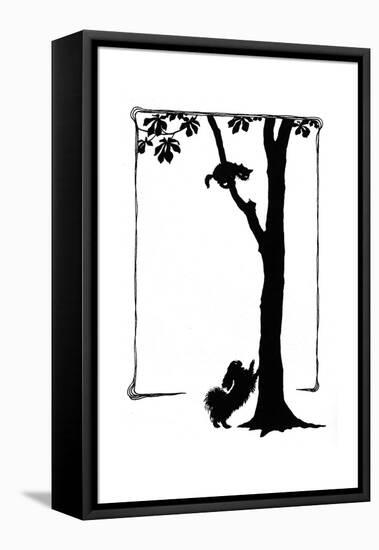 Koko the Dog Frightens a Kitten into a Tree-Mary Baker-Framed Premier Image Canvas