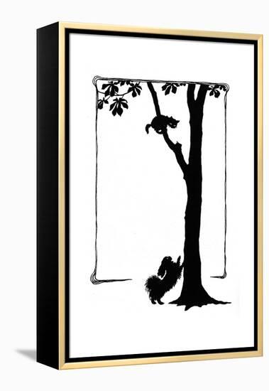 Koko the Dog Frightens a Kitten into a Tree-Mary Baker-Framed Premier Image Canvas