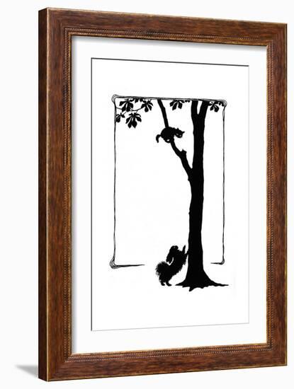 Koko the Dog Frightens a Kitten into a Tree-Mary Baker-Framed Giclee Print