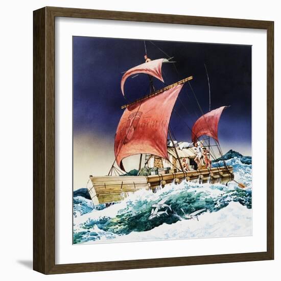 Kon-Tiki on its Epic Voyage-English School-Framed Giclee Print