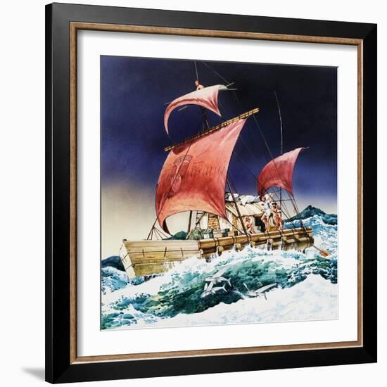 Kon-Tiki on its Epic Voyage-English School-Framed Giclee Print