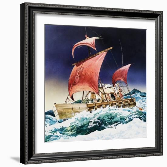 Kon-Tiki on its Epic Voyage-English School-Framed Giclee Print
