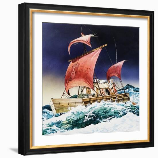 Kon-Tiki on its Epic Voyage-English School-Framed Giclee Print