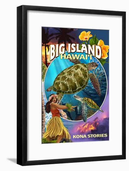 Kona, Hawaii - Big Island Montage-Lantern Press-Framed Art Print