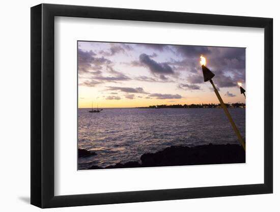 Kona, Hawaii, Big Island, Tiki Torch over Ocean at Kailua-Kona Beach-Bill Bachmann-Framed Photographic Print