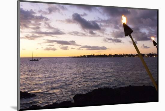 Kona, Hawaii, Big Island, Tiki Torch over Ocean at Kailua-Kona Beach-Bill Bachmann-Mounted Photographic Print